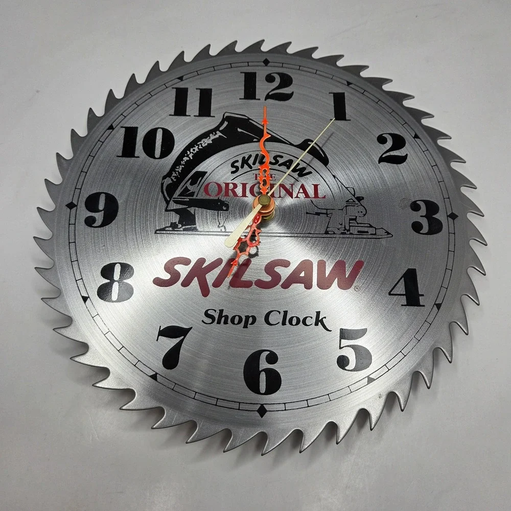 Skilsaw Shop Clock Vintage Saw Blade Wall Decor 10in Silver Garage Man Cave